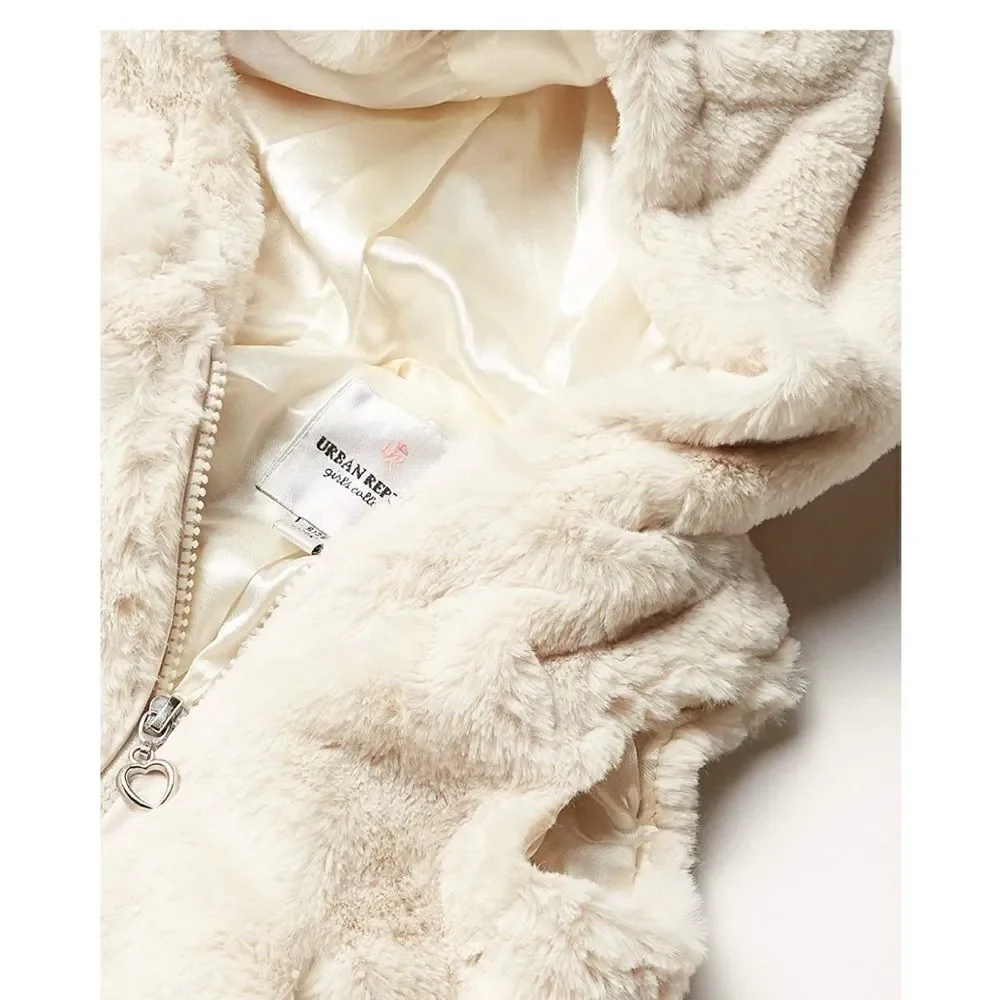 URBAN REPUBLIC | Ivory | HOODED FAUX FUR VEST